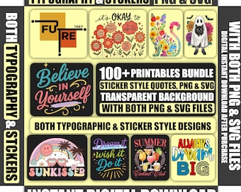 100+ Motivational Quote SVG PNG Bundle, Sticker Designs (Digital Download)