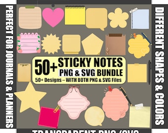50+ Sticky Notes Clipart, Planner Stickers, PNG SVG Bundle (Digital Download)