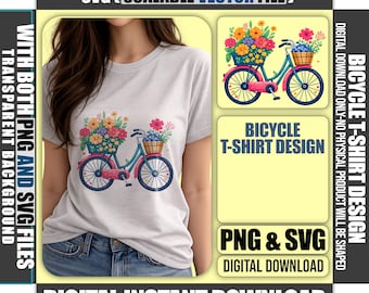 Floral Bicycle T-Shirt Design SVG PNG (Digital Download)
