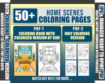 50+ Home Scenes Coloring Pages Bundle (PDF, SVG, PNG)