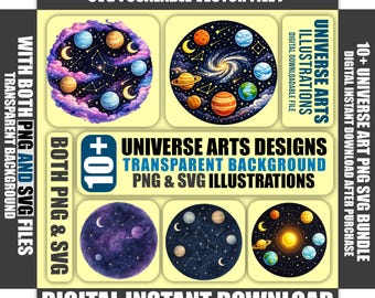 Cosmic Universe Art Bundle | 10+ PNG SVG Galaxy Designs (Digital Download)