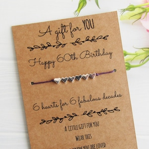 Cadeau 60e anniversaire, petit bracelet coeur, bracelet souhaits 60e anniversaire, cadeau 60e, bracelet de l'amitié, cadeau boîte aux lettres, cadeau pour meilleure amie