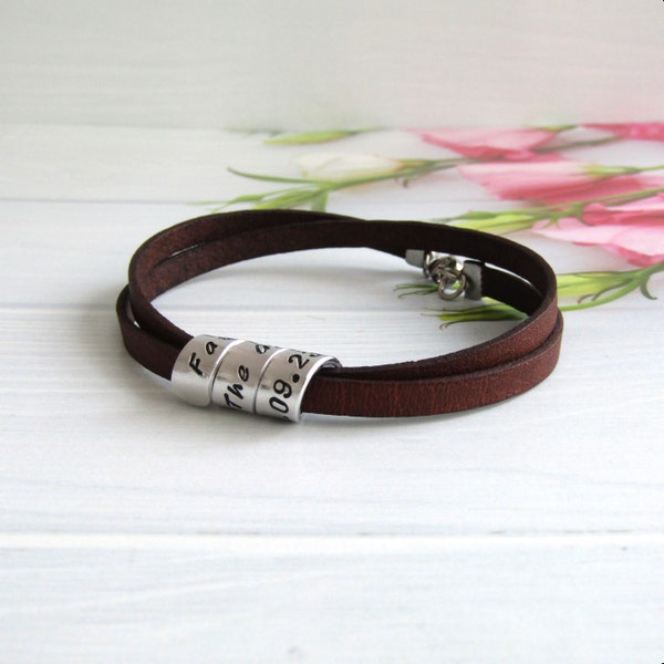 Personalised Leather Bracelet, Secret Message Wrap Bracelet, Handstamped Cuff, Men's Jewellery, Keepsake Gift for Her, Custom Boho Jewellery