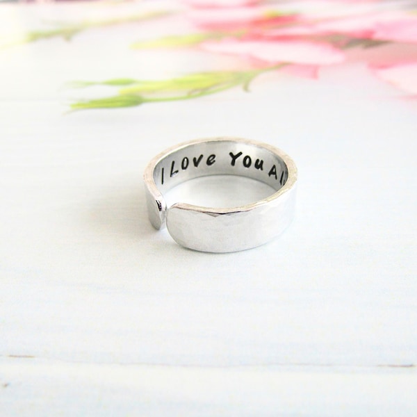 Hidden Message Ring, Handstamped Aluminium 6mm Cuff Ring, Personalised Ring, Adjustable Ring, Open Ring, Customised Ring, Mens Womens Ring