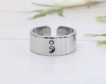 Semi Colon Adjustable Cuff Ring, Wide Hand Stamped Aluminium Ring, Women's Thumb Ring, Men's Thumb Ring, Gift for Her, Gift for Him