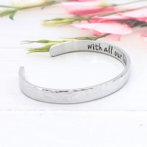 Personalised Hand Stamped Bracelet, Aluminium Hidden Message Bracelet, 6mm Hammered Secret Message Cuff, Customised Cuff, Friendship Cuff