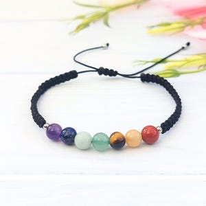 Chakra Beaded Bracelet, 7 Chakras Crystal Bracelet, Yoga Jewellery, Gemstone Macrame Bracelet, Spiritual Jewellery for Friend