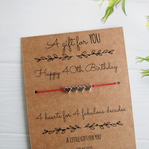 40th Birthday Gift, Tiny Heart Bracelet, 40th Birthday Wish Bracelet, 40th Gift, Friendship Bracelet, Letterbox Gift, Gift for Best Friend