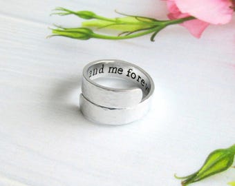Personalised Hidden Message Wrap Ring: Custom Adjustable Aluminium Thumb Ring, Secret Message Jewellery Gift
