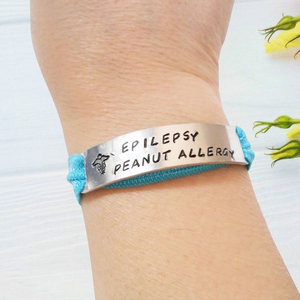 Personalised Medical Alert Bracelet, Stamped Medical ID Bracelet, Medical Stretch Wristband, Allergy Bracelet, Diabetes Epilepsy Cuff