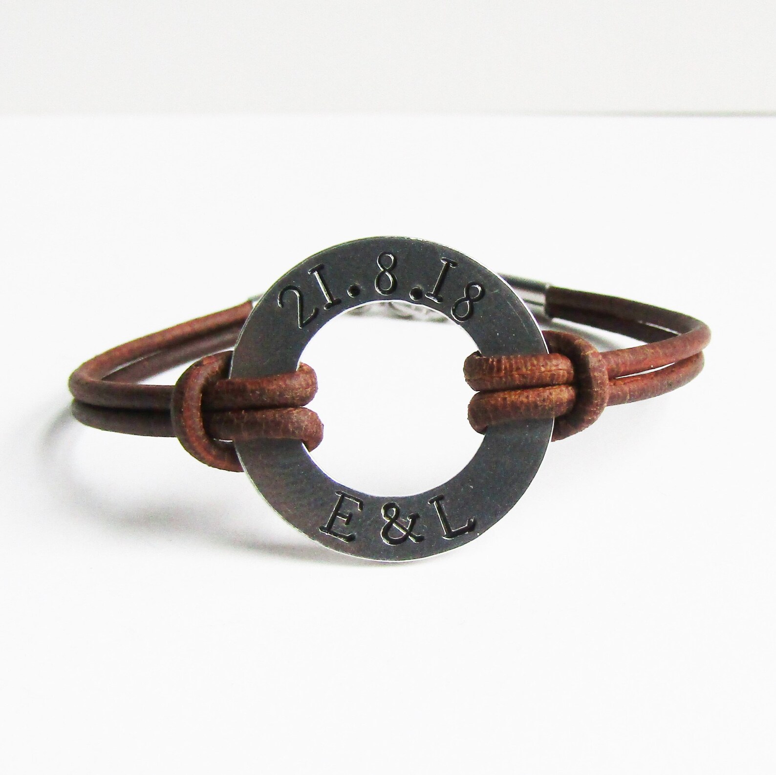 Custom Stamped Leather Bracelet Personalised Stamped Washer Etsy UK