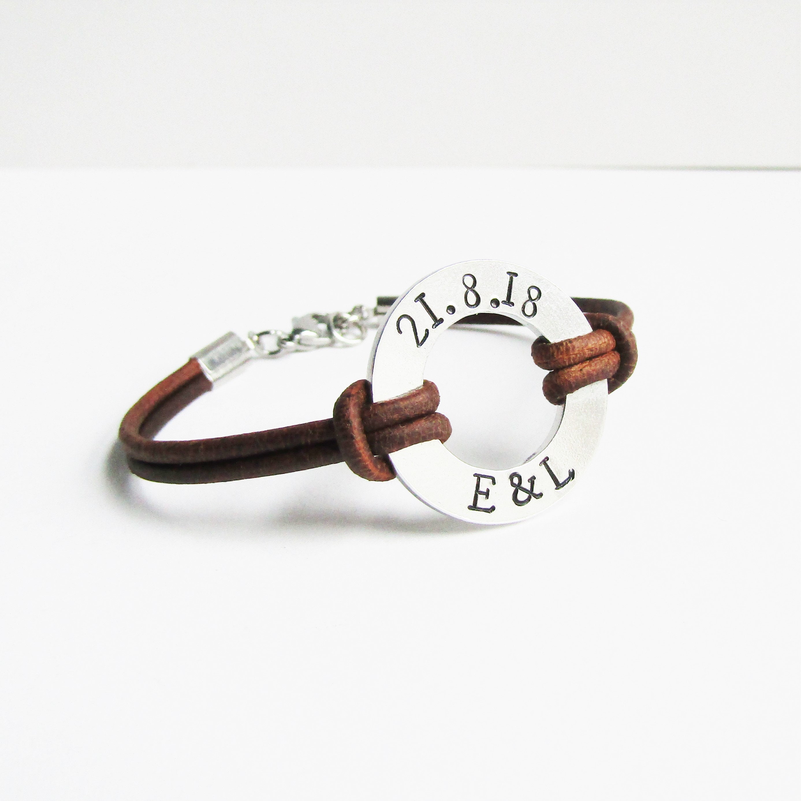 Custom Stamped Leather Bracelet Personalised Stamped Washer Etsy UK