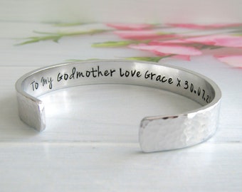 Personalised Godmother Bracelet, Godparent Guideparent Gift, Hand-Stamped Christening Gift, Gift from Goddaughter Godson, Naming Day Gift