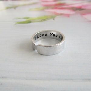 Hidden Message Ring, Handstamped Aluminium 6mm Cuff Ring, Personalised Ring, Adjustable Ring, Open Ring, Customised Ring, Mens Womens Ring