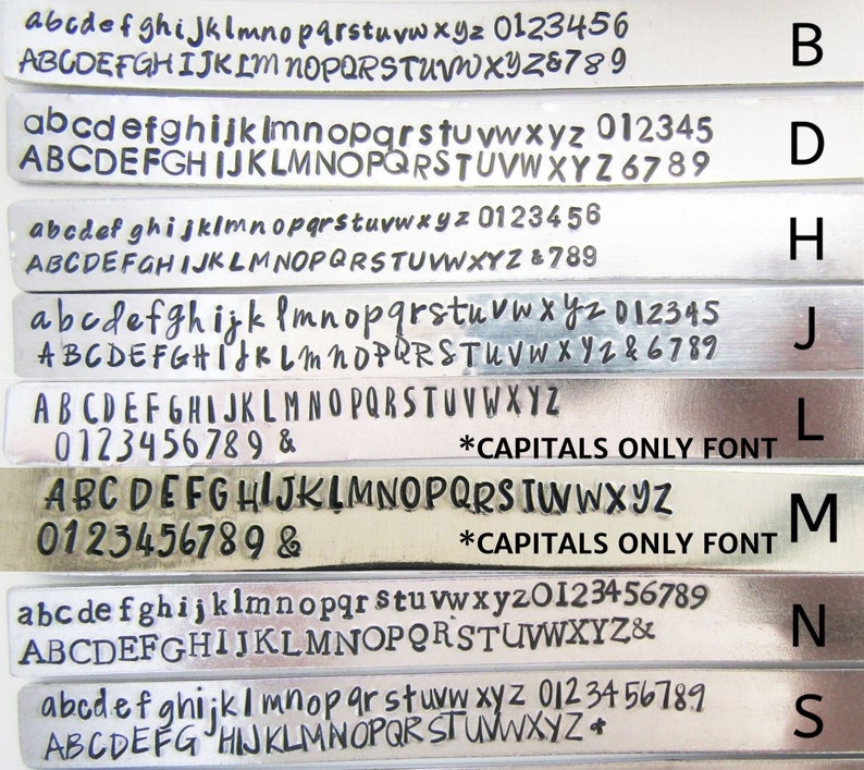 a close up of all the fonts available for these rings