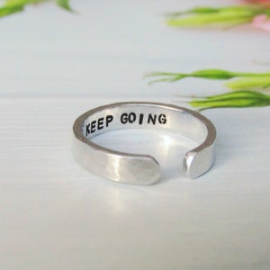 Skinny Hidden Message Ring, Hand-Stamped Aluminium 4mm Cuff Ring, Personalised Adjustable Ring, Customised Thumb Ring, Mens Womens Ring