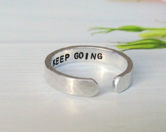 Skinny Hidden Message Ring, Hand-Stamped Aluminium 4mm Cuff Ring, Personalised Adjustable Ring, Customised Thumb Ring, Mens Womens Ring