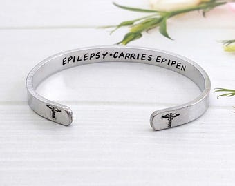 Personalised 6mm Aluminium Medical Bracelet, Hand-Stamped Medical Alert Cuff, Custom Emergency Details, Medical ID Accessory Jewellery