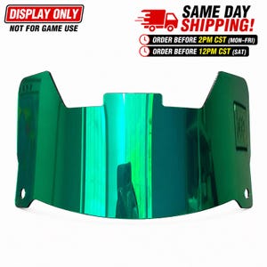 Green Chrome Mirrored Full Size Football Helmet Visor (For Display Purposes Only) +Clips SAME DAY SHIPPING if placed by 2pm central time