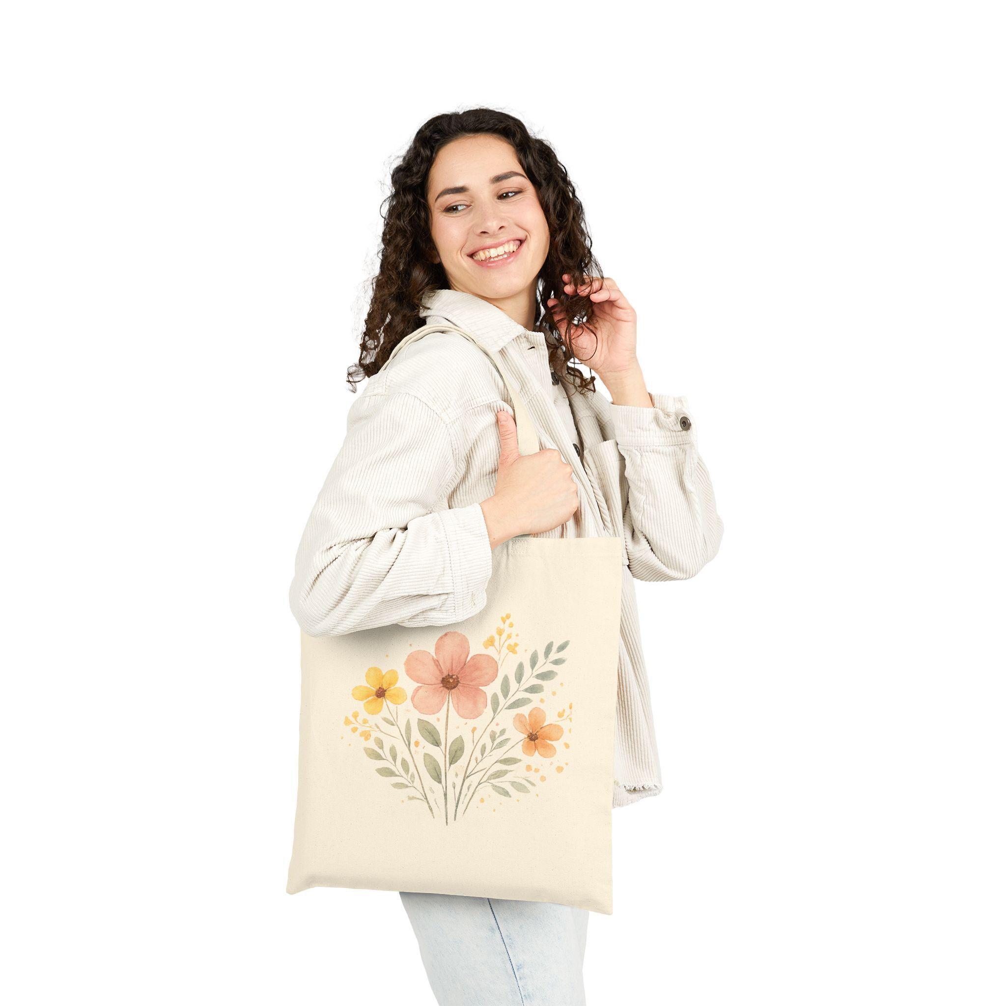 Cottagecore Floral Canvas Tote Bag, Wildflower Market Tote for Women ...