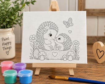 Hedgehog Painting Kit for Kids, Paint Your Own Canvas, 8x10 Kids Art Kit, Cute Woodland Craft, DIY Painting Activity, Kids Gift