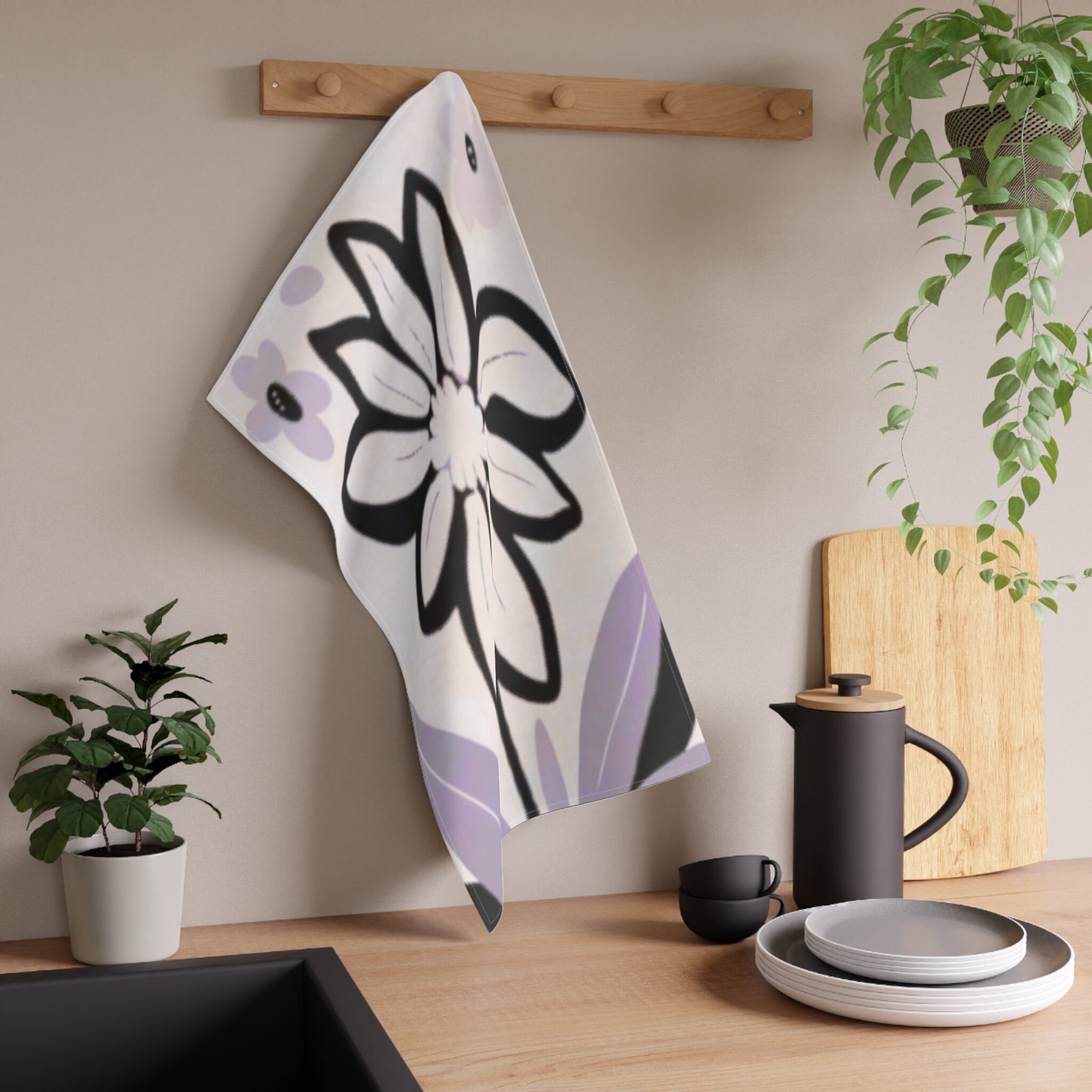 Sunflower Watercolor Kitchen Towel - Absorbent Waffle Weave Tea Towel Decor