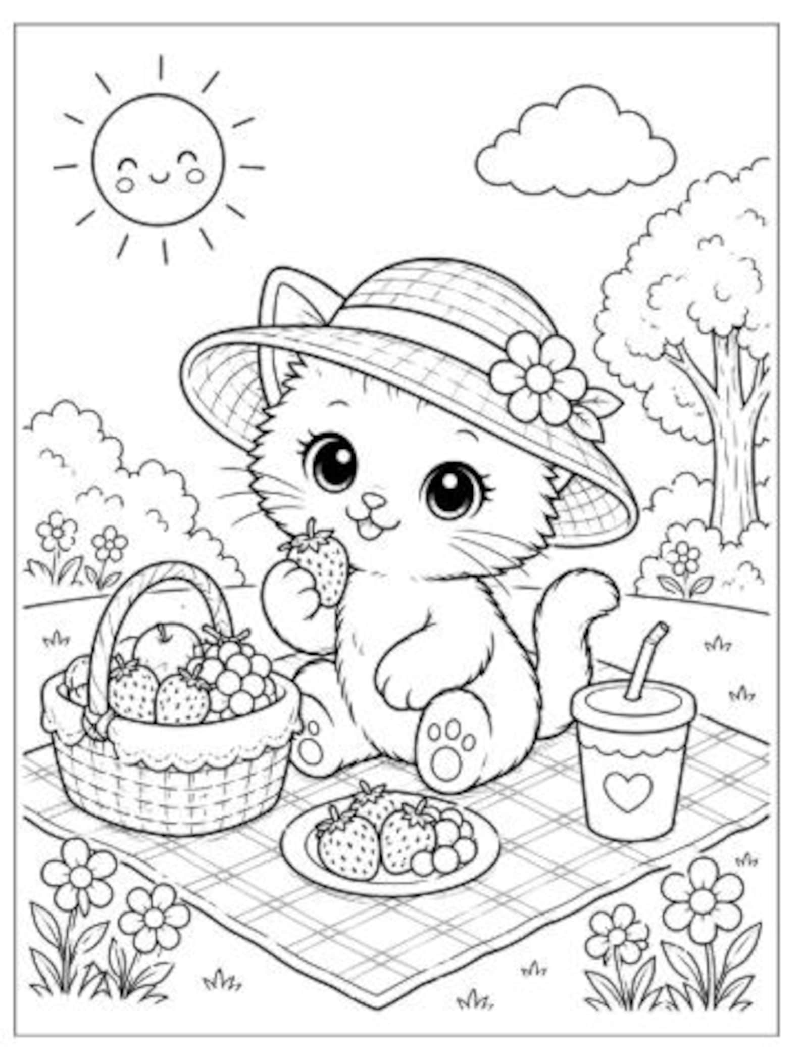 Cute Kitten Coloring Pages for Kids, 20 Adorable Summer Cat Coloring ...