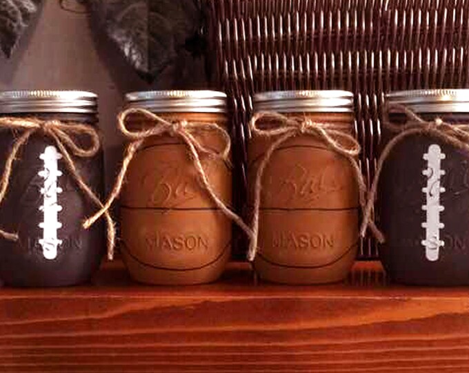 SALE Sports Theme Mason Jar Set of 6 Sports Mason Jars Etsy