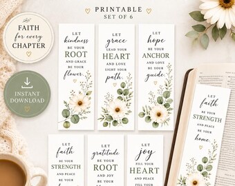 Printable Christian Bookmarks Set of 6 | Floral Bible Bookmarks | Inspirational Faith Bookmarks | Journaling Gift | Instant Download PDF