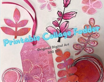 Pink Collage Paper Printable for Junk Journals Hand-Painted Floral Fodder Sheets Pretty Pink Digital Paper for Scrapbooking and Crafts