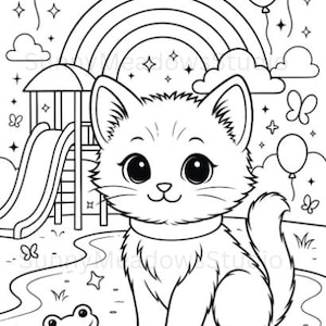 25 adorabili pagine da colorare di gattini stampabili per bambini / Libro da colorare di gatti in PDF / Attività per il momento di silenzio in età prescolare / Download immediato immagine 7