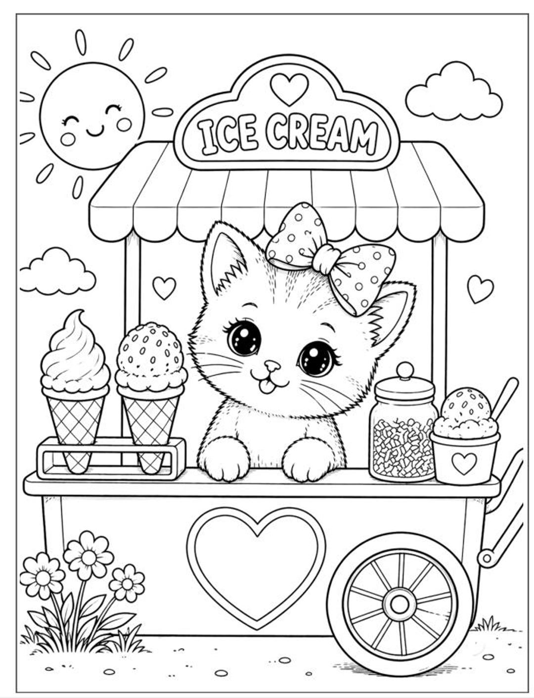 Cute Kitten Coloring Pages for Kids, 20 Adorable Summer Cat Coloring ...