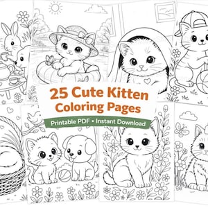 25 adorabili pagine da colorare di gattini stampabili per bambini / Libro da colorare di gatti in PDF / Attività per il momento di silenzio in età prescolare / Download immediato immagine 4