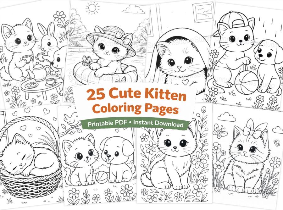 25 Cute Kitten Coloring Pages Printable for Kids | Cat Coloring Book ...