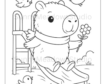 30 Cute Capybara Coloring Pages for Kids, Capybara Printable Activity Pack, Instant Printable Party Craft, Classroom Fun PDF