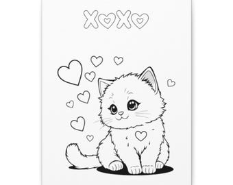 Paint Your Own Valentine Canvas, Pre-Drawn Kitty Canvas Gallery Wrap, Birthday Paint Party Favors