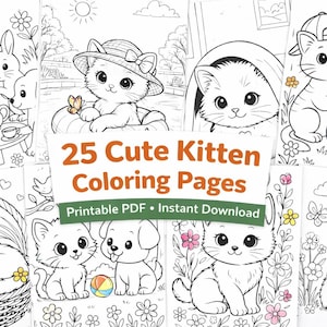 25 adorabili pagine da colorare di gattini stampabili per bambini / Libro da colorare di gatti in PDF / Attività per il momento di silenzio in età prescolare / Download immediato immagine 3