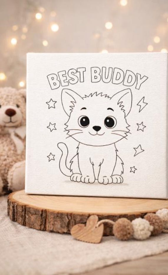 Pre Drawn Cat Canvas Kit, Kids Kitty Paint Party Kit, Kitten…