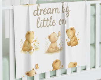 Teddy Bear Baby Blanket, Soft Polyester Swaddle, Teddy Bear Nursery Baby Gift, Teddy Bear Baby Shower Gift