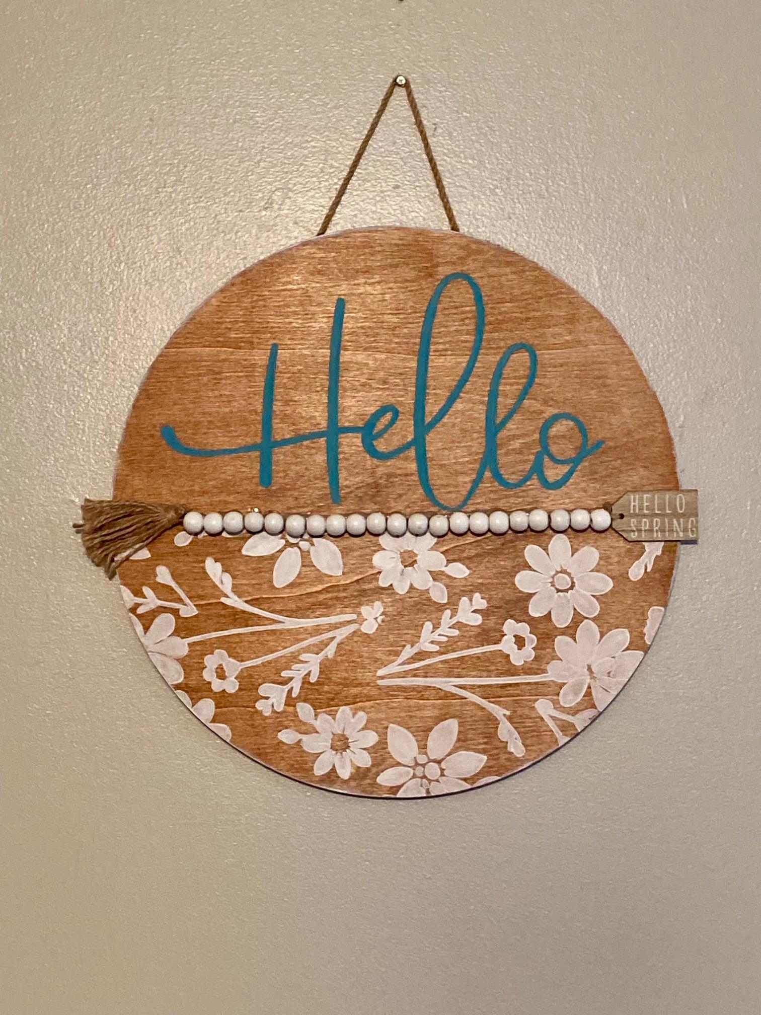 Hello Welcome Sign, Round Wooden Botanical Sign, Hello Round Door ...