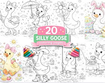 Disegni da colorare di oche buffe per bambini: 20 simpatici disegni di oche da colorare, download digitale stampabile in PDF, attività per feste