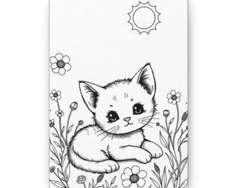 Pre-Drawn Kitty Art Canvas, Birthday Party Paint Favor