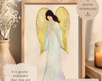 Guardian Angel Nursery Wall Art Printable | Baptism Gift Keepsake for Baby | Christian Nursery Decor | Watercolor Angel Digital Download
