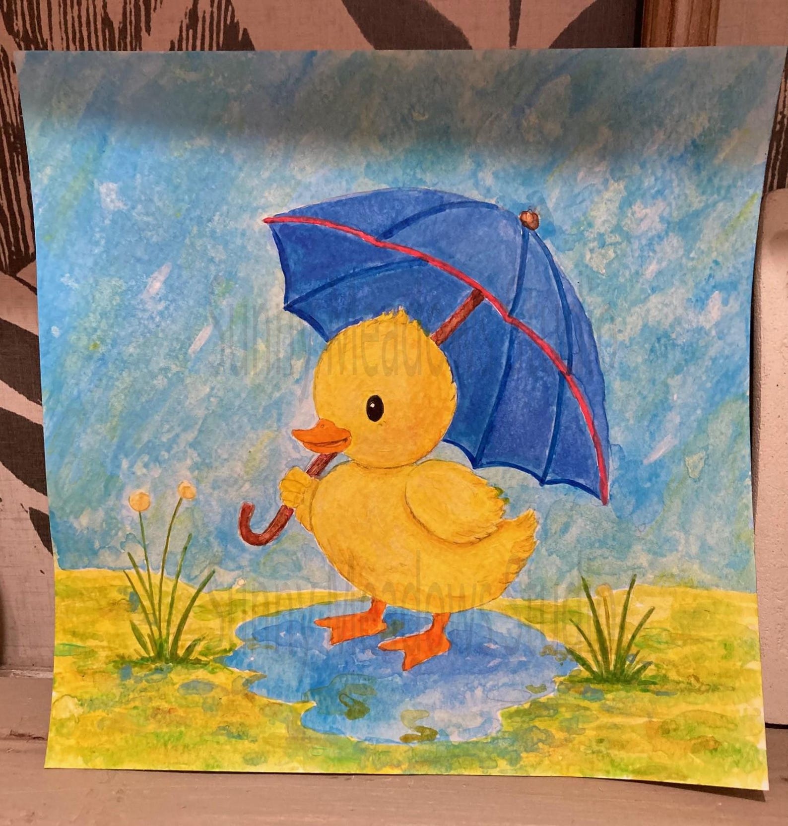 Cute Duck Acrylic Painting on Canvas Duck Nursery Decor Wall Art Gift