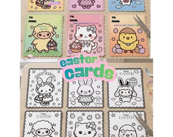 Easter Cards Coloring Page Bundle | Easter Basket Stuffer | Digital Download | Easter Decorations Kids Craft Gift | Easter Basket Tags