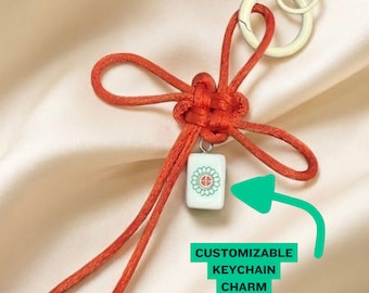 Hand-Woven Mahjong Charm Keychain | Customizable Red Bag Accessory | Dimsum Kitty