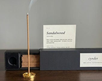 Bâtons d'encens au bois de santal sans noyau | Coffret cadeau naturel et non toxique roulé à la main avec porte-encens