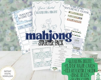 Pack de démarrage Mahjong | Invitation à une fête, règles, carte de pointage (téléchargement numérique)