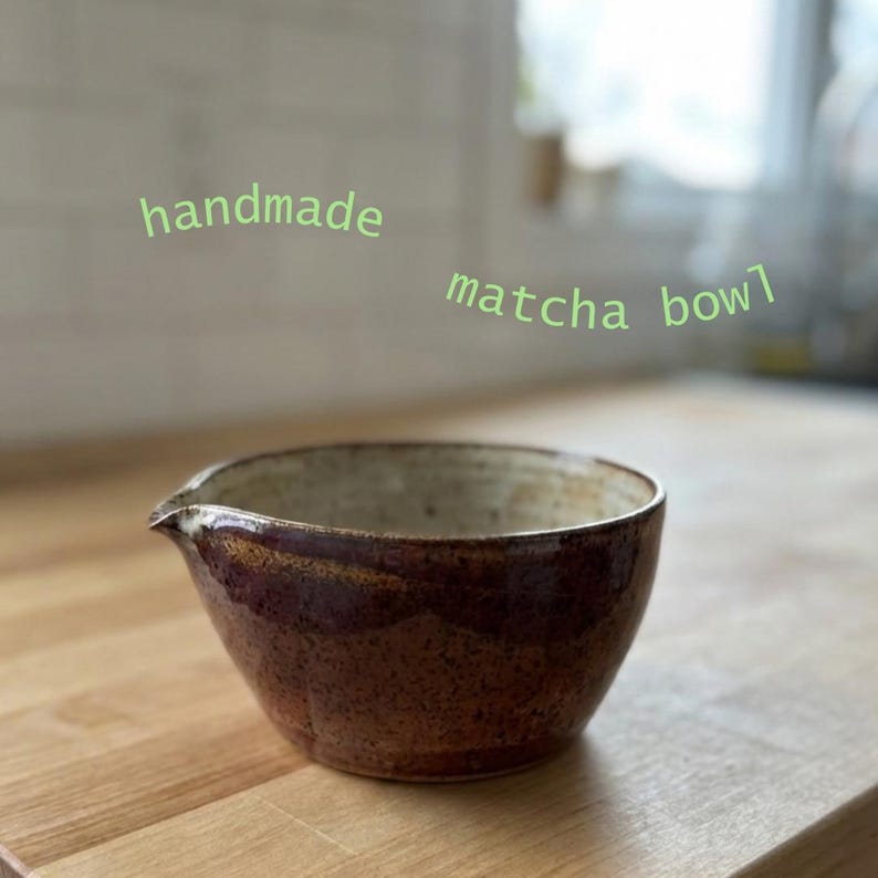 Handmade Ceramic Spouted Matcha Bowl | Speckled Stoneware | Wabi Sabi Chawan | Two Tone Glaze