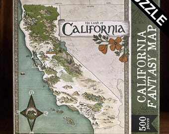 California Fantasy Map Puzzle - 500 piece puzzle - map art, RPG map - fantasy gift, geek gifts, nerd gifts, puzzle gifts